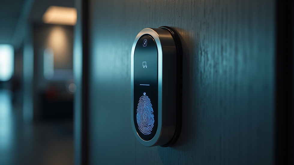 close-up of biometric fingerprint scanner on door lock