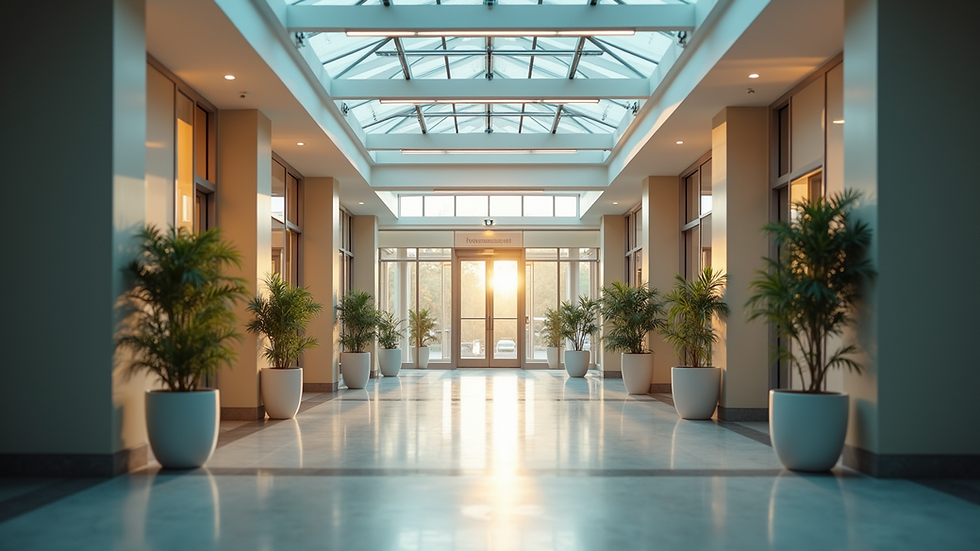 Eye-level view of a healthcare facility with a welcoming entrance
