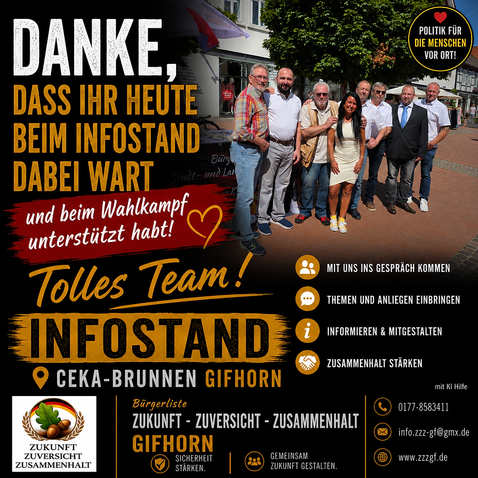 Danke an alle Unterstützer am heutigen Infostand der Bürgerliste Zukunft- Zuversicht- Zusammenhalt