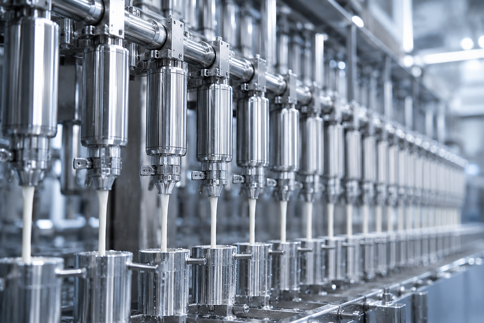 Automated food processing line filling containers