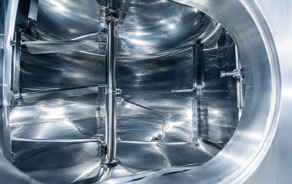Stainless steel industrial food processing mixer interior