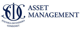 Logotyp för Svenska Ostindiska Companiet, text: Asset Management. Detaljerad logotyp.