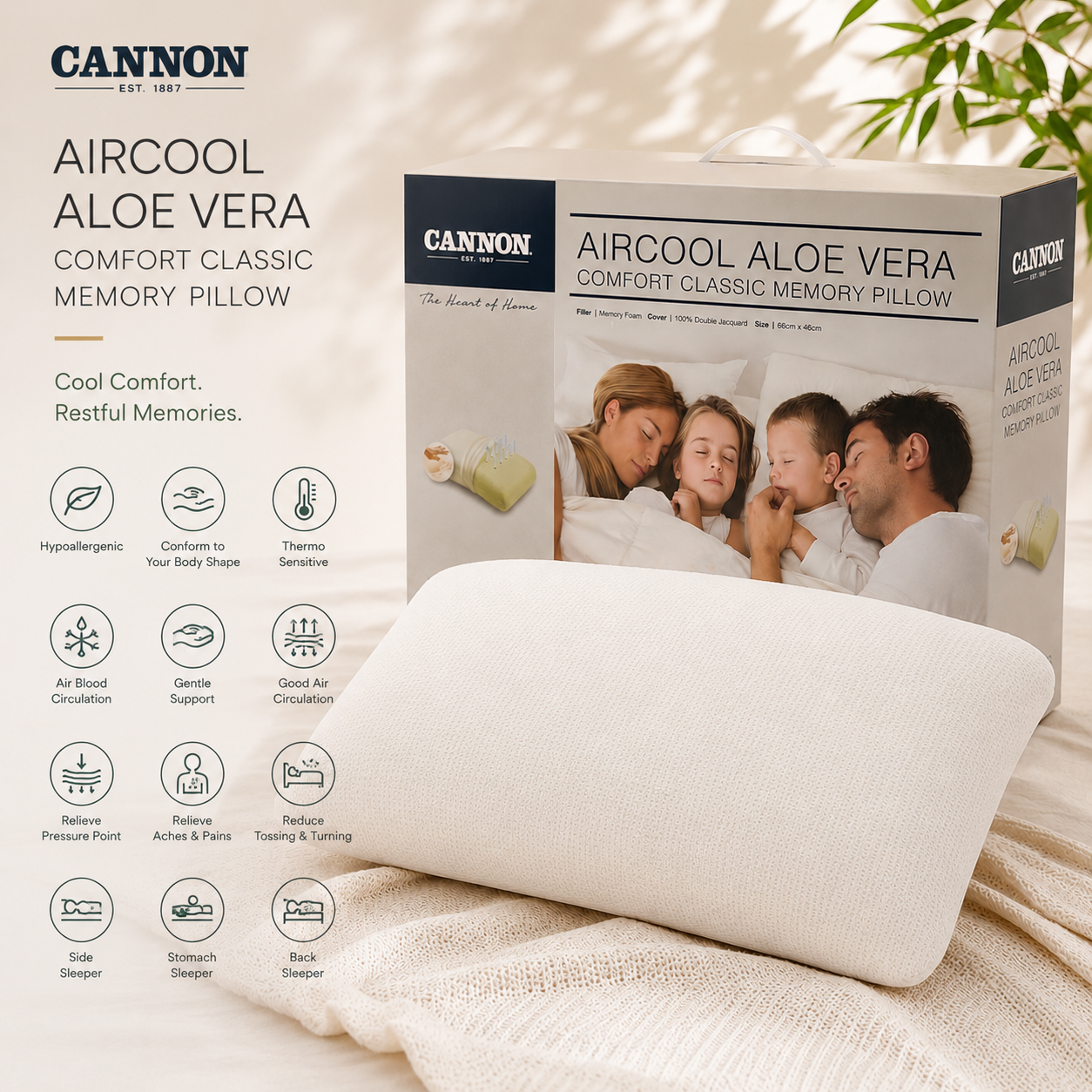 CANNON Aircool Aloe Vera Comfort Classic Memory Pillow