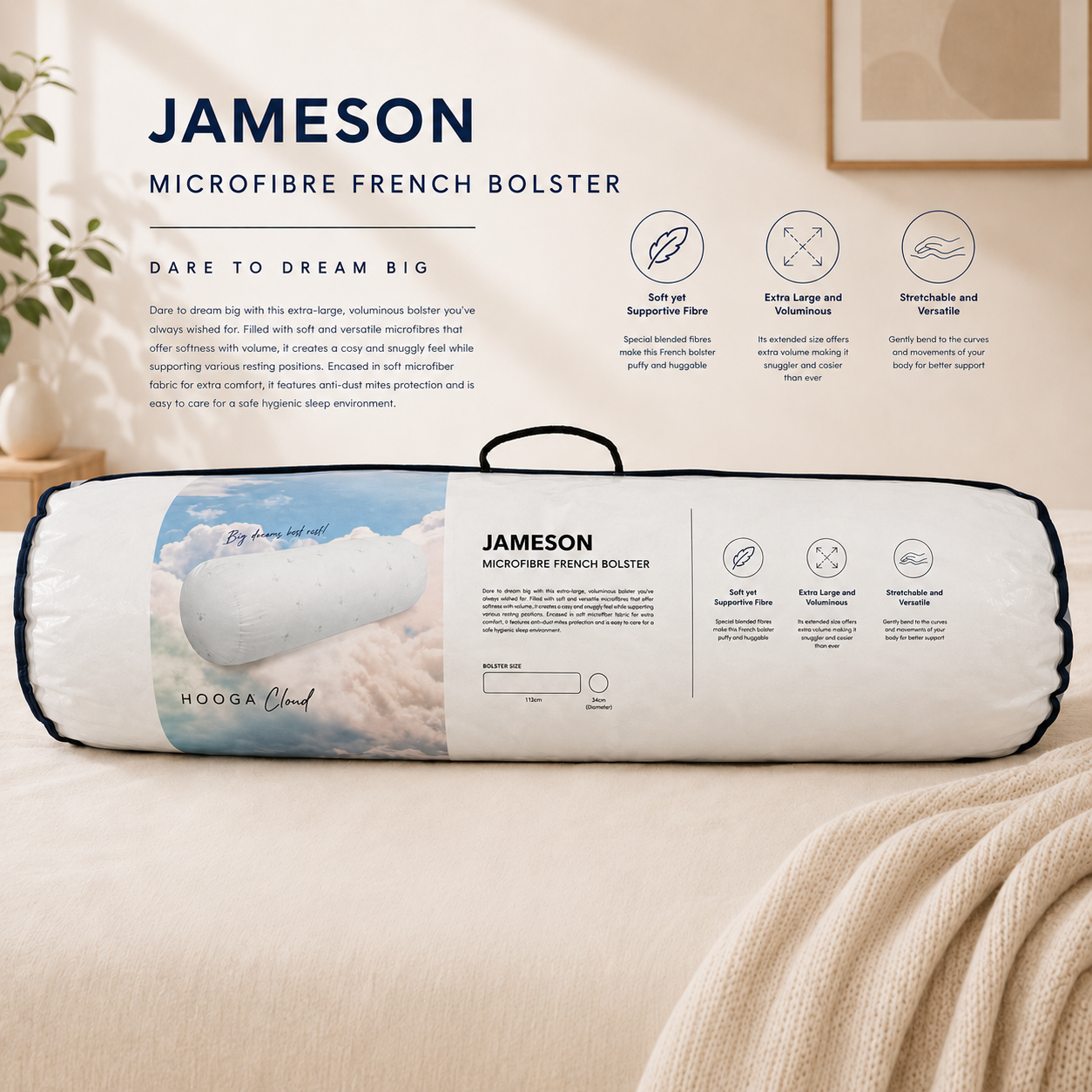 HOOGA Jameson Microfibre French Bolster