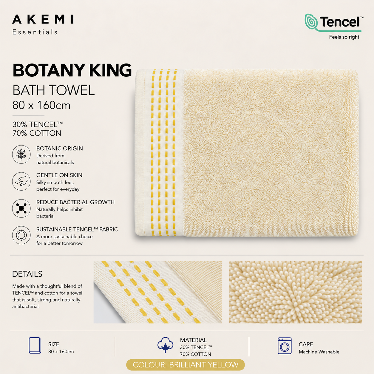 AKEMI TENCEL™ Botany Cotton King Bath Towel 80cm x 160cm