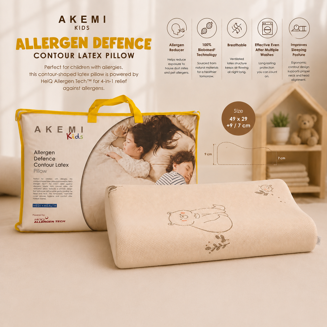 Akemi Kids Allergen Defence Contour Latex Pillow