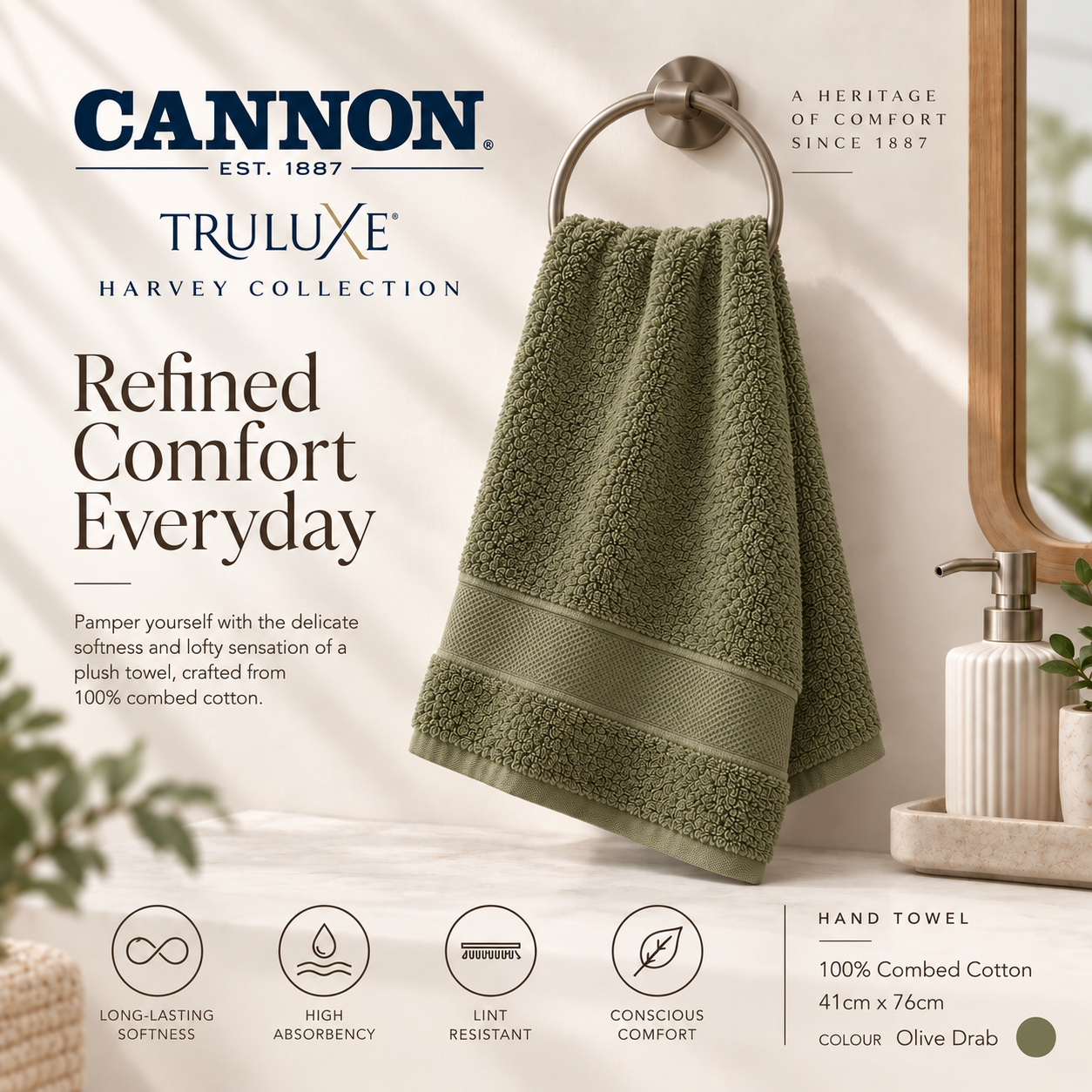 CANNON TRULUXE Harvey Combed Hand Towel 41cm x 76cm