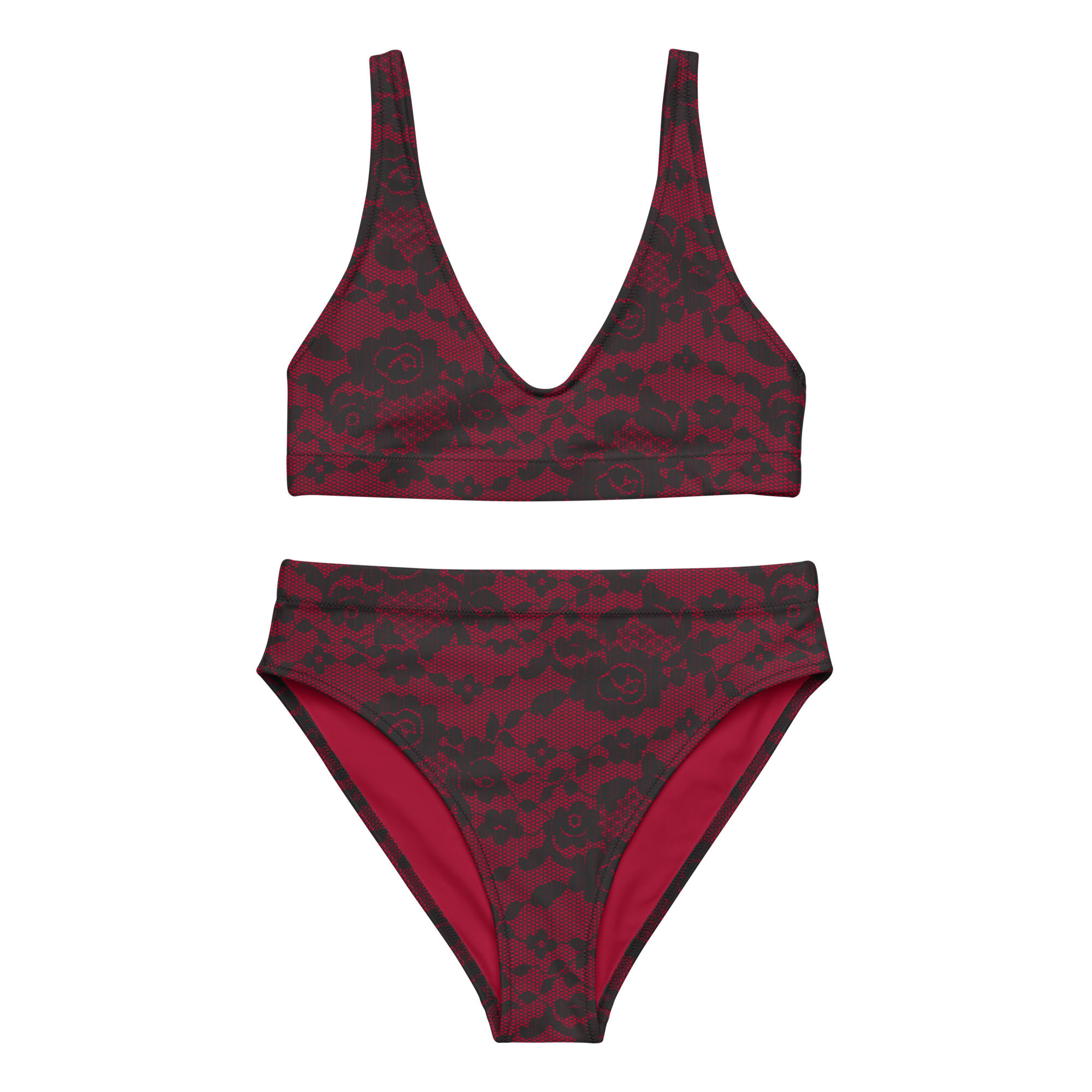 Red Lace Recycled high-waisted bikini