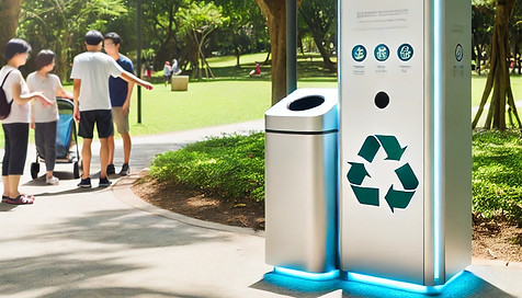 DALL·E 2024-07-16 17.23.10 - A high-tech recycling bin in a public park, showcasing an adv