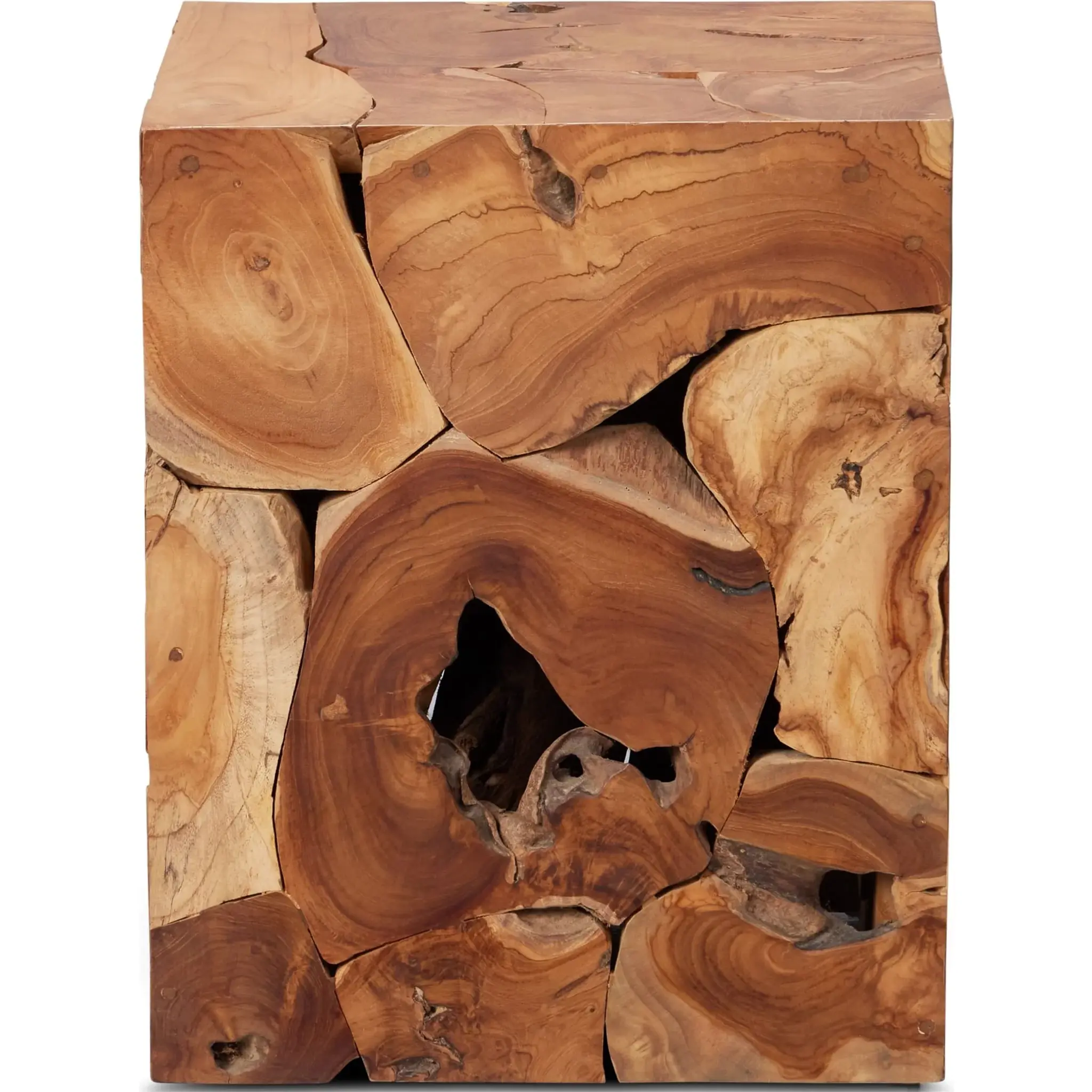 One Teak Slice Square End Table in Warm Teak