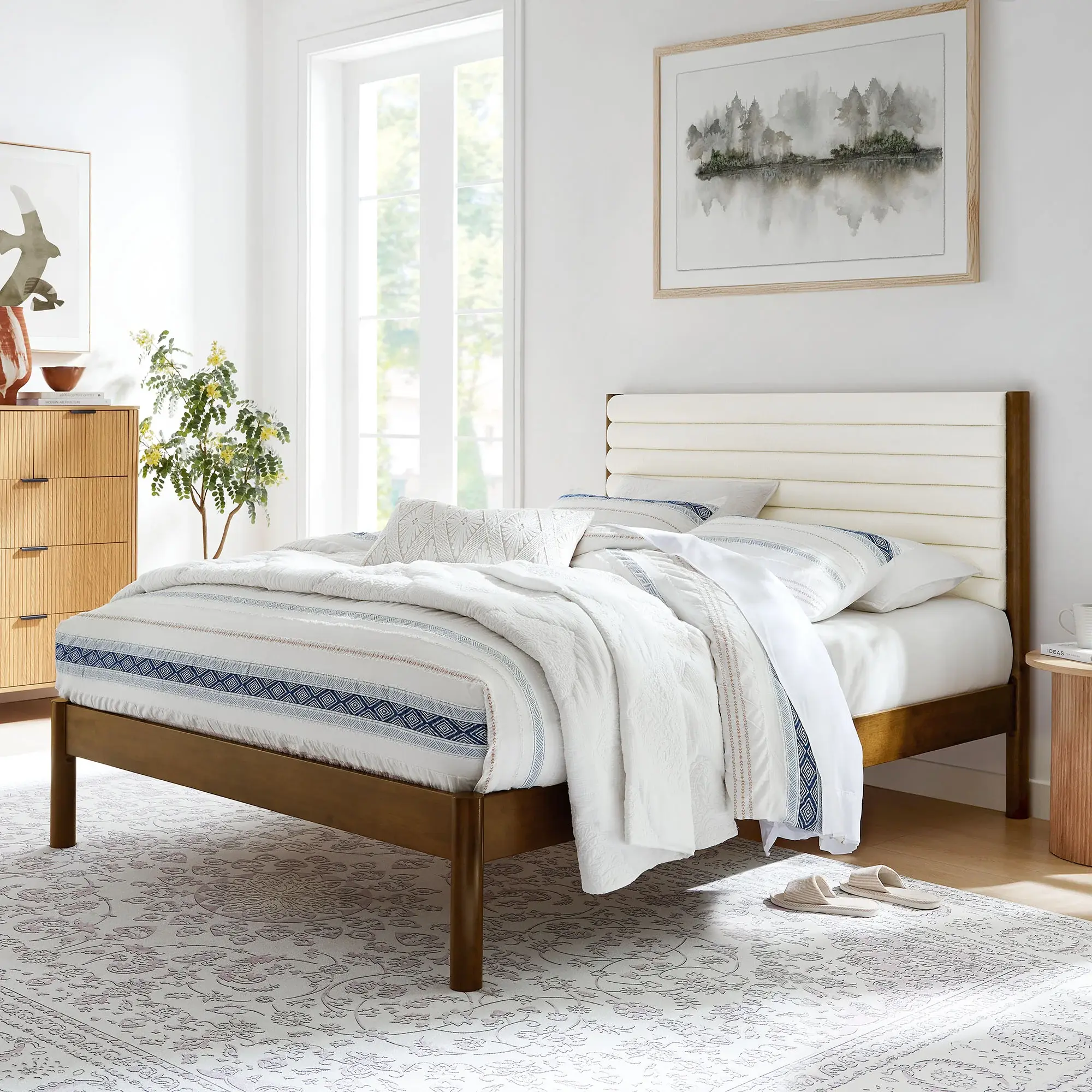 Olea Channel Tufted Boucle Solid Wood Platform Bed