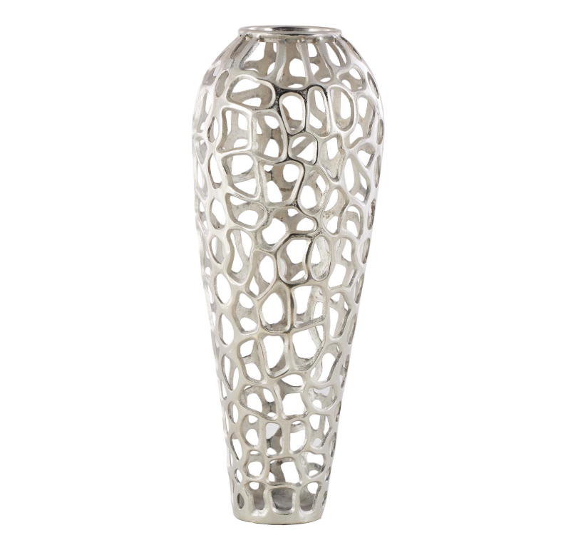 Silver Aluminum Coral Cutout Decorative Vase