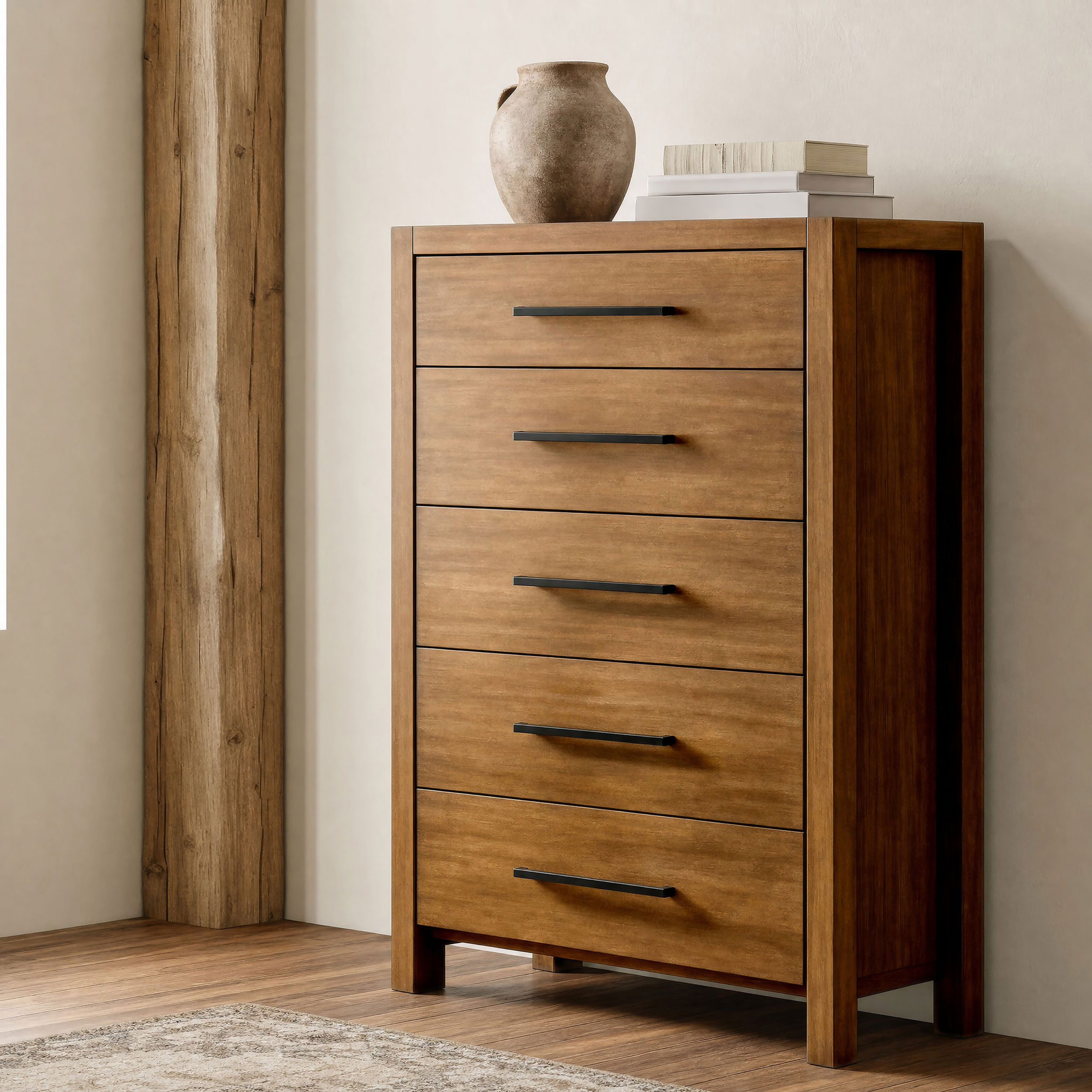 Adderley 5-Drawer Bedroom Chest – Warm Brown