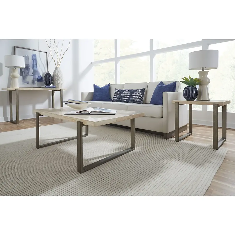Thumbnail: Ariela Natural Travertine Console Table with Bronze Metal Base