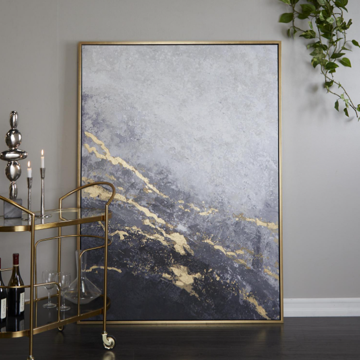 Thumbnail: Black Canvas Geode Abstract Living Room Framed Wall Art