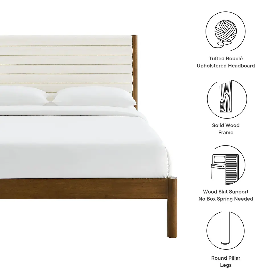 Miniatura: Olea Channel Tufted Boucle Solid Wood Platform Bed