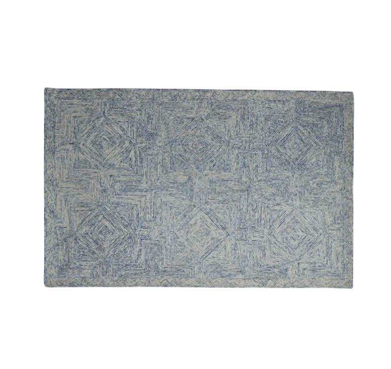 Miniatura: Blue Wool Fabric Abstract Handmade Area Rug