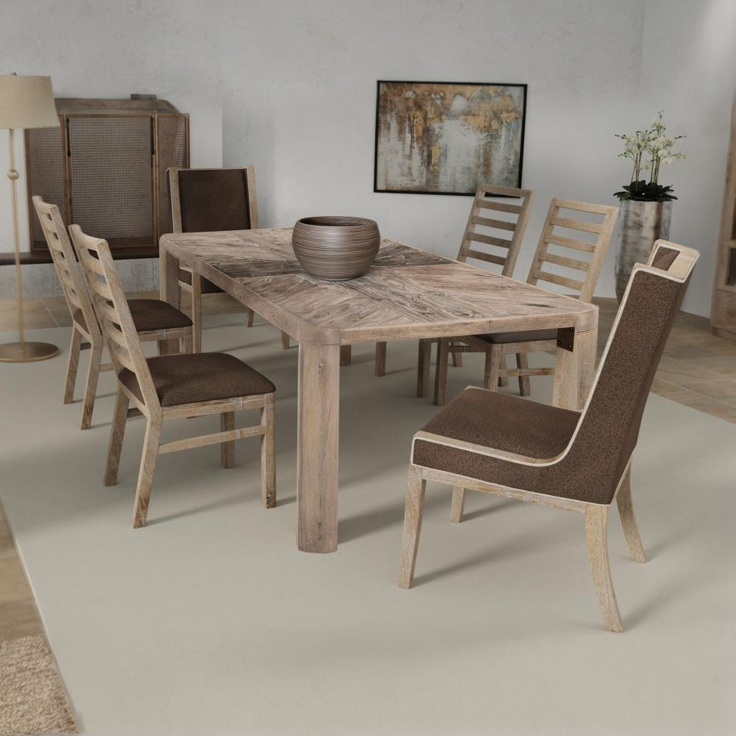 White Balam 7-Piece Dining Set – Curved Table & Upholstered Chairs