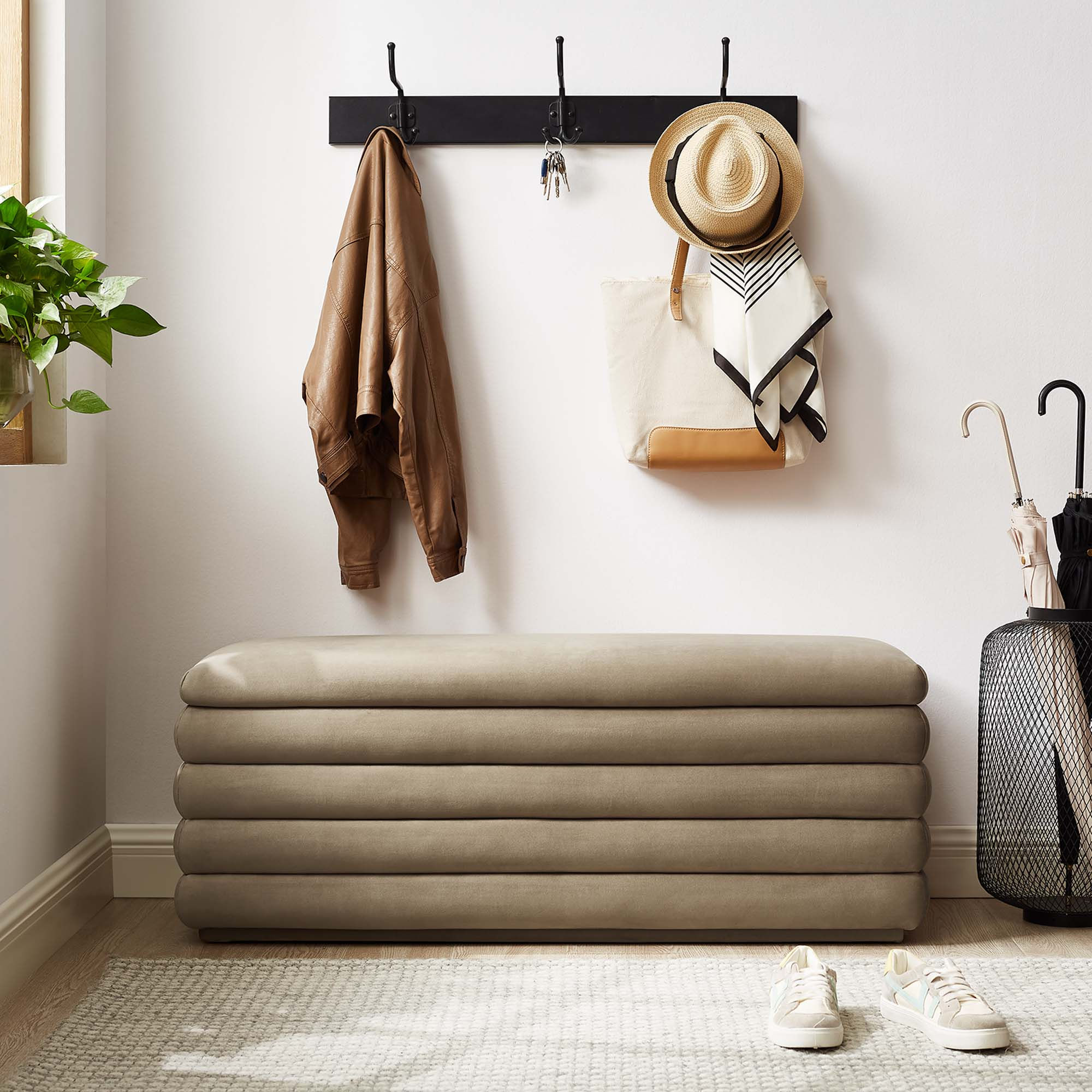 Mezzo Upholstered Performance Velvet Storage Bench in Taupe