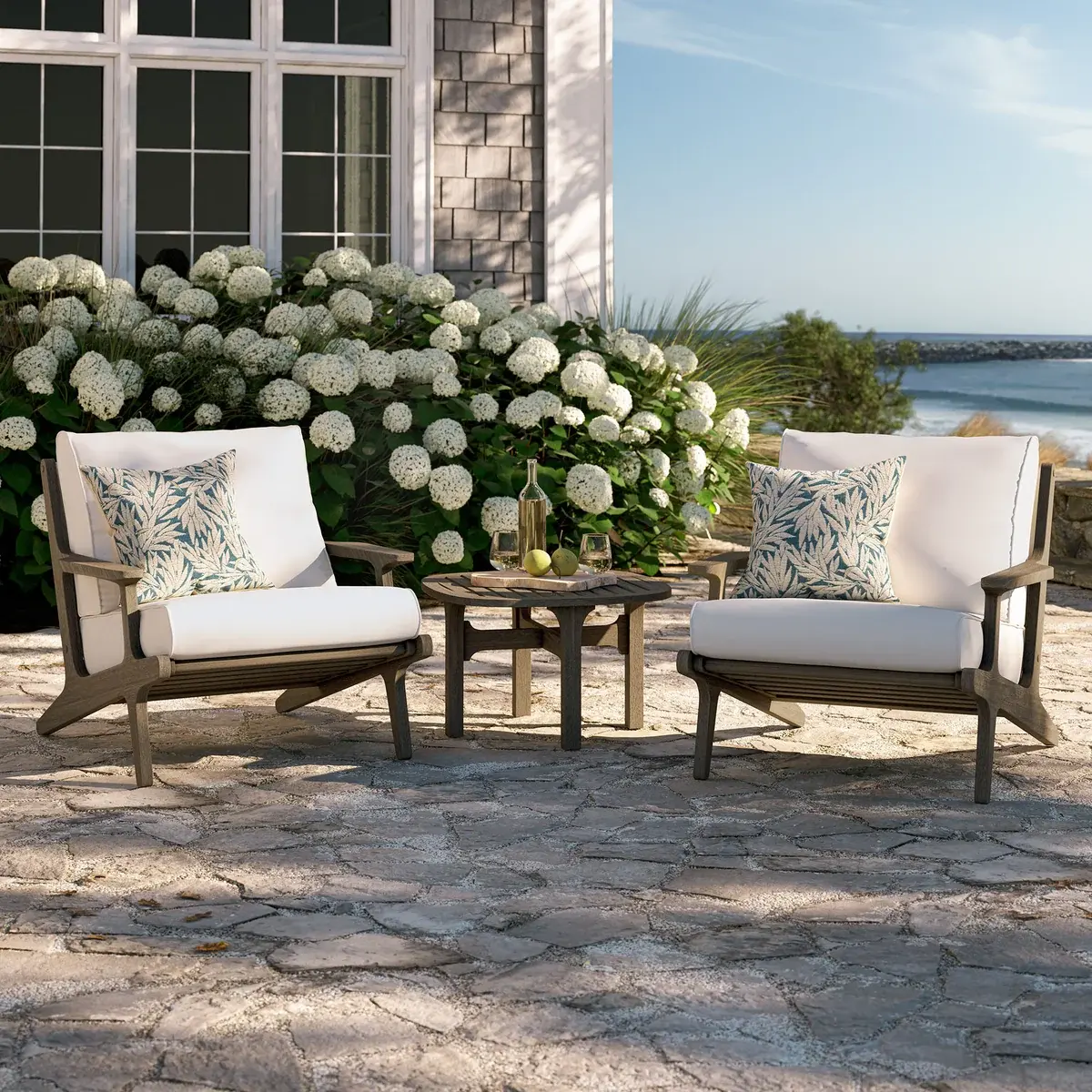 Saratoga 3-Piece Outdoor Teak Wood Furniture Set – Weathered Gray White