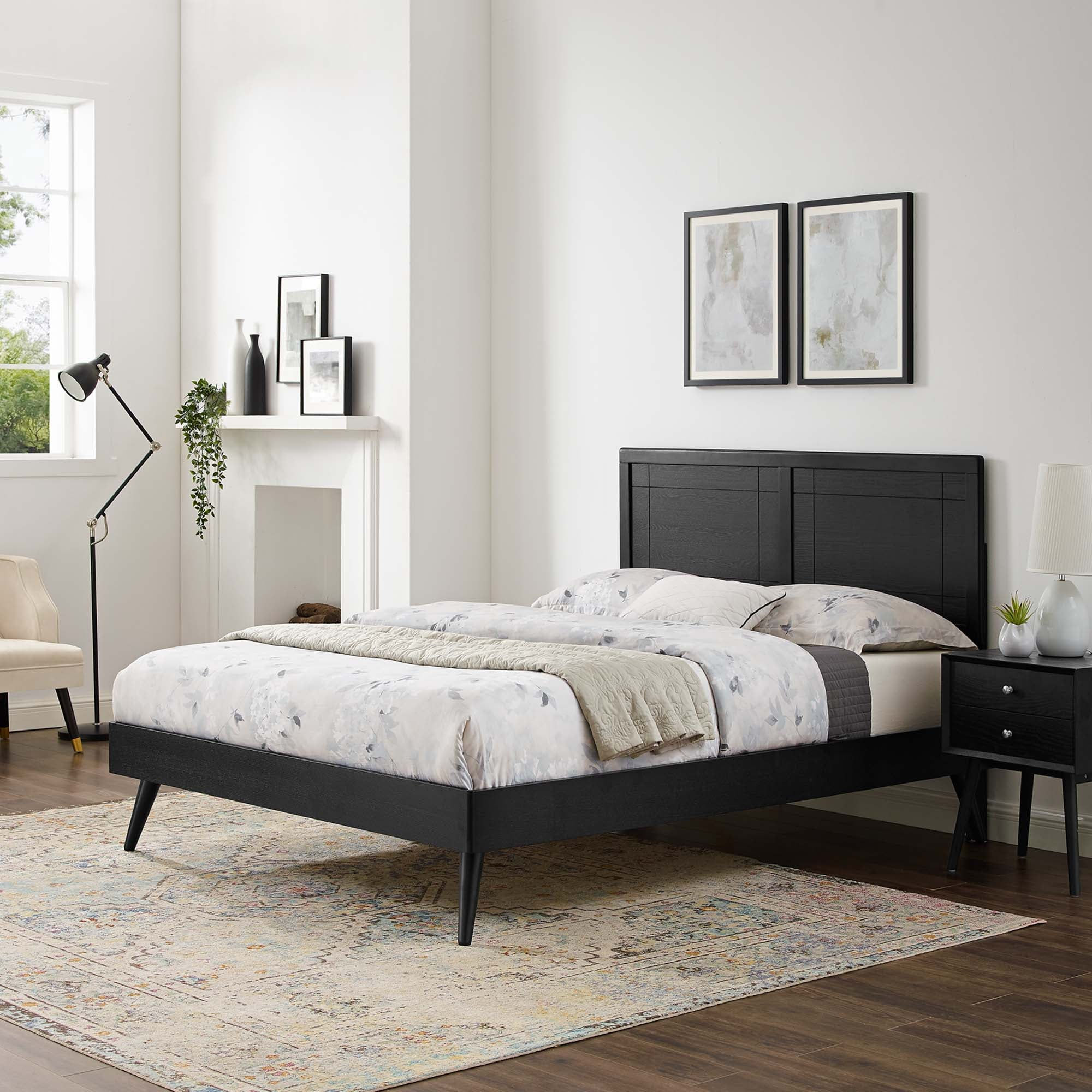 Marlee Wood Platform Bed with Splayed Legs – Black