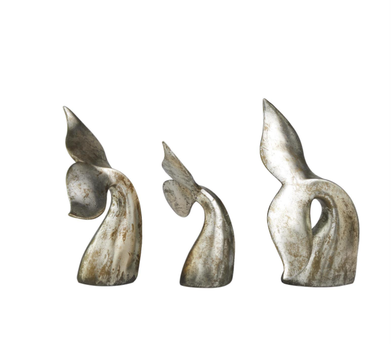 Miniatura: Silver Polystone Whale Decorative Sculpture, Set of 3