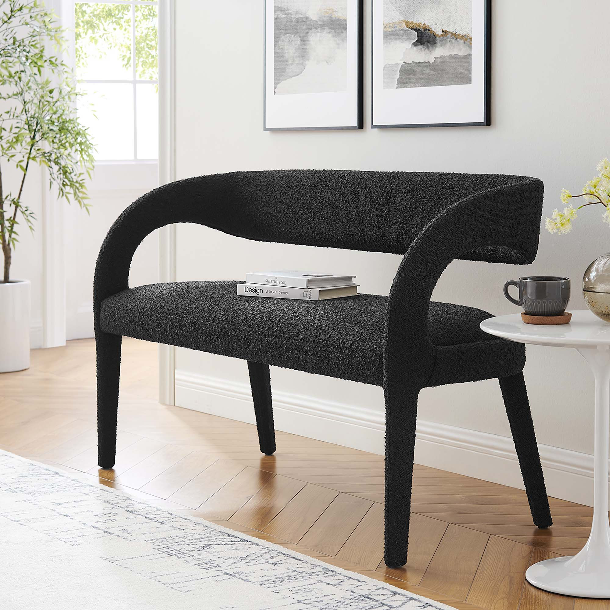 Pinnacle Boucle Fabric Accent Bench in Black