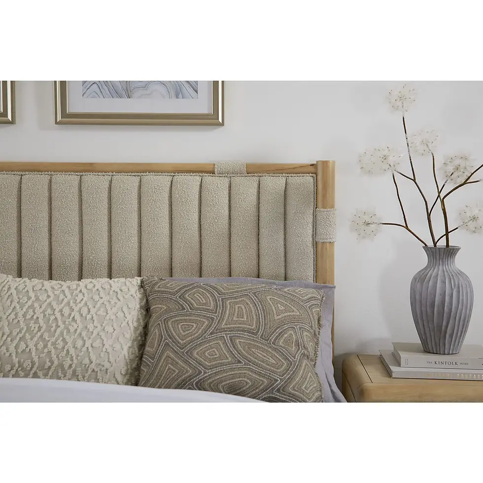 Thumbnail: Furano Upholstered Panel Bed in Ginger and Brun Boucle — Full Size