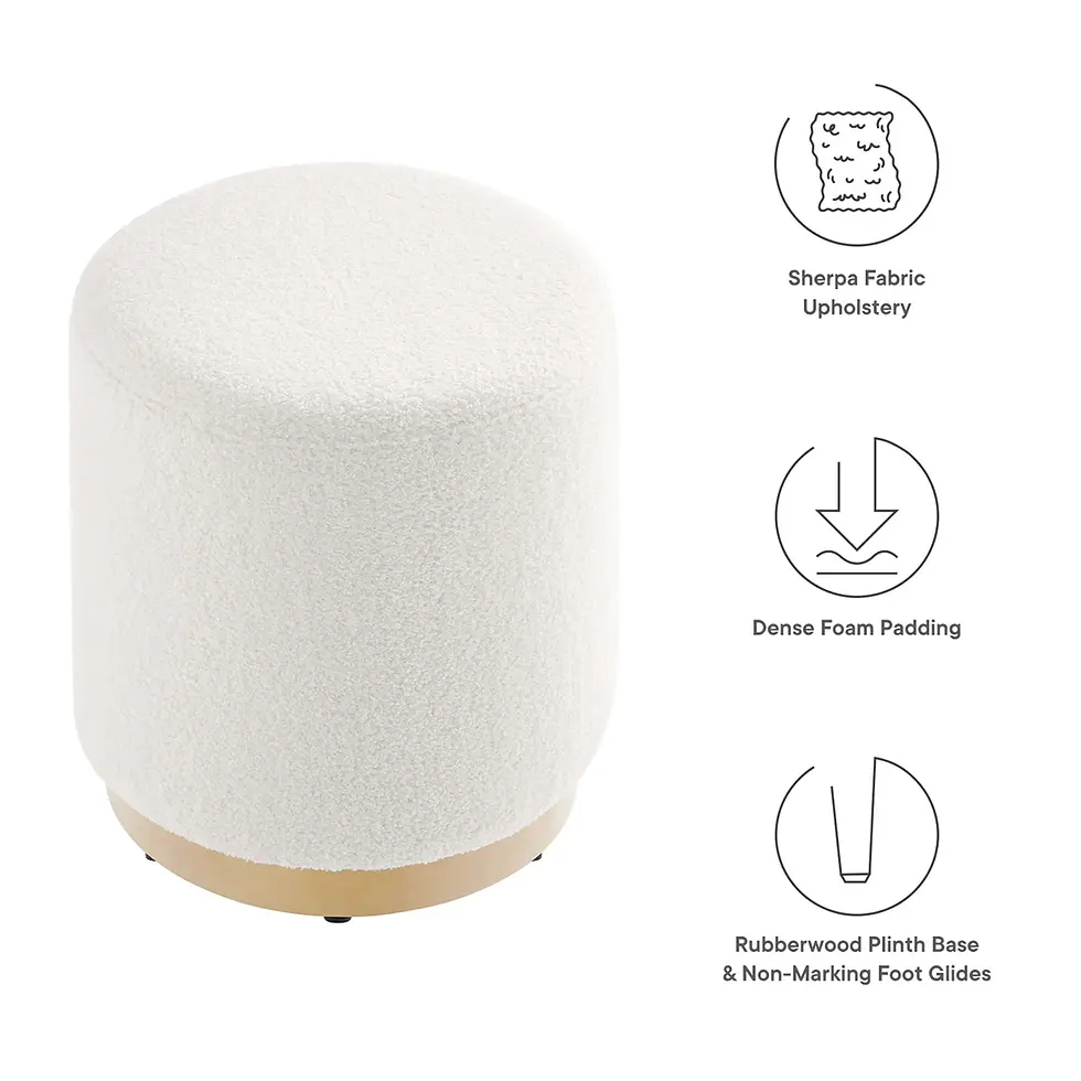 Miniatura: Tilden 16" Round Sherpa Upholstered Ottoman in Ivory Natural
