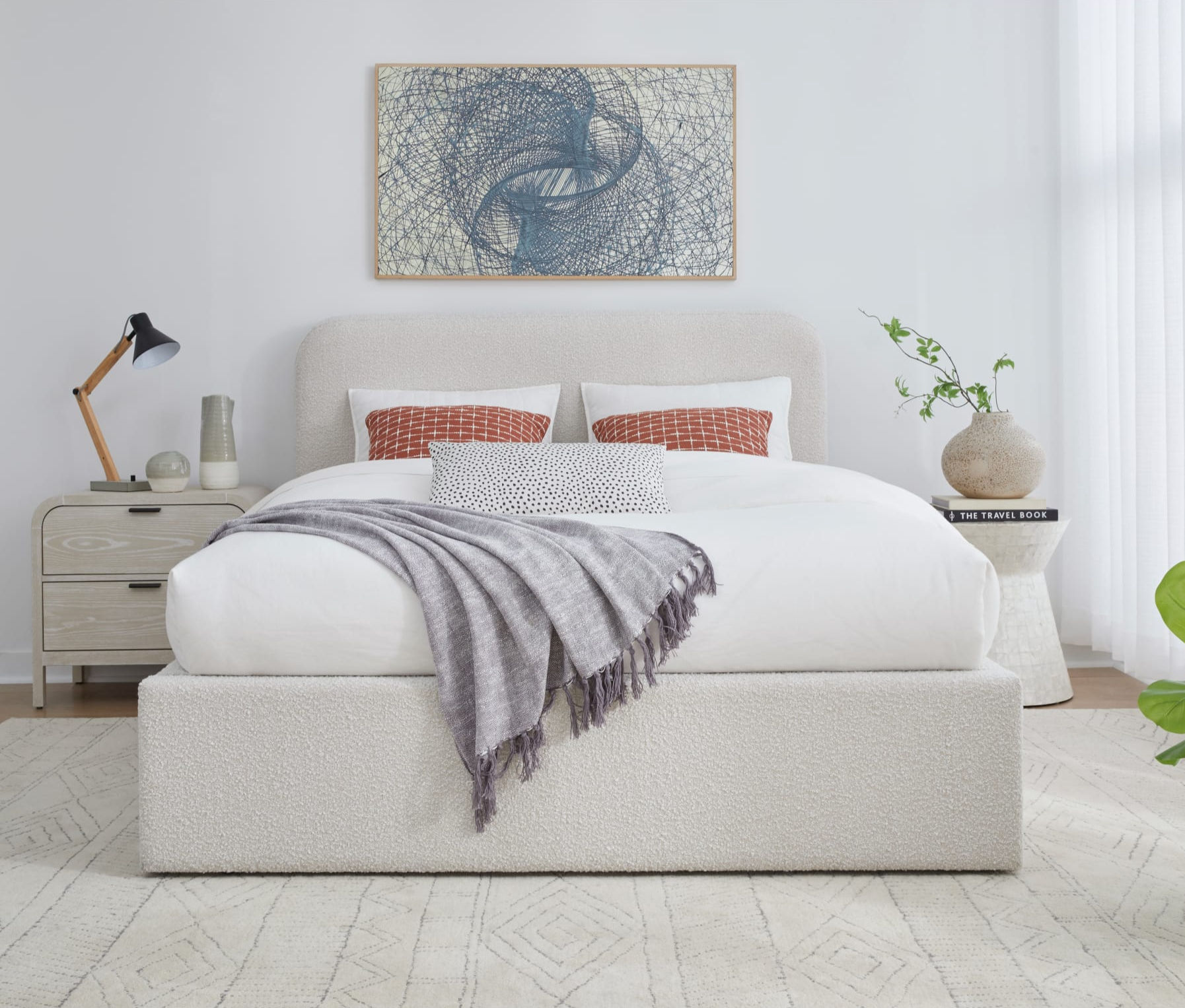 Off-White Upholstered Platform Bed in Ricotta Boucle (2026)