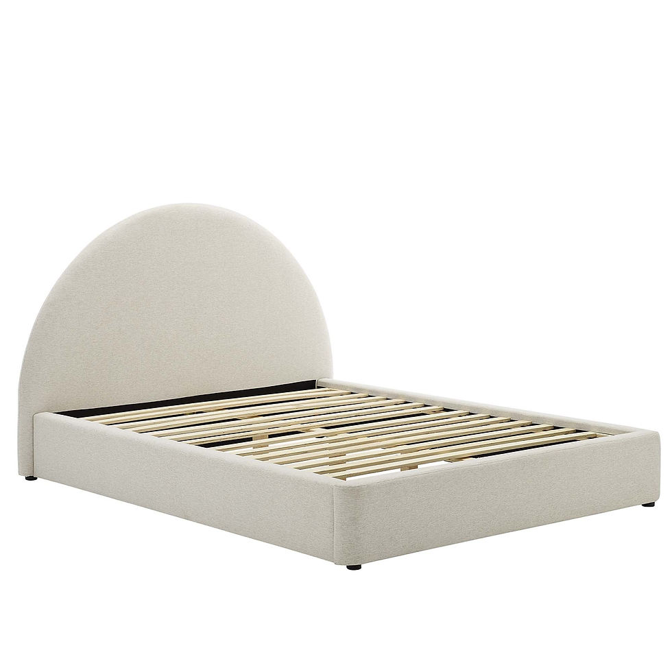 Miniatura: Resort Arched Round Upholstered Fabric Platform Bed – Heathered Weave Ivory