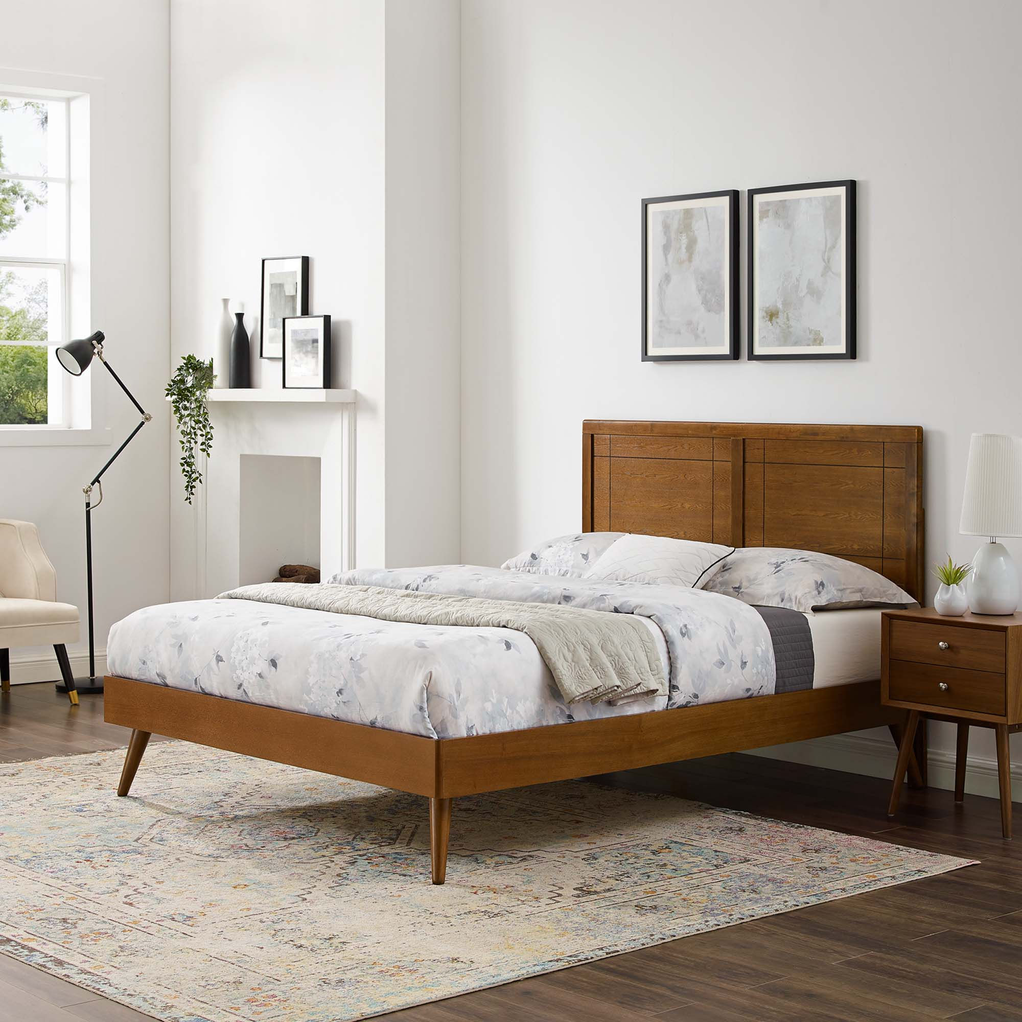 Marlee Wood Platform Bed with Splayed Legs – Walnut