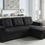 Thumbnail: Toby 95"W Black Woven Fabric Reversible Sleeper Sectional Sofa with Storage Chai