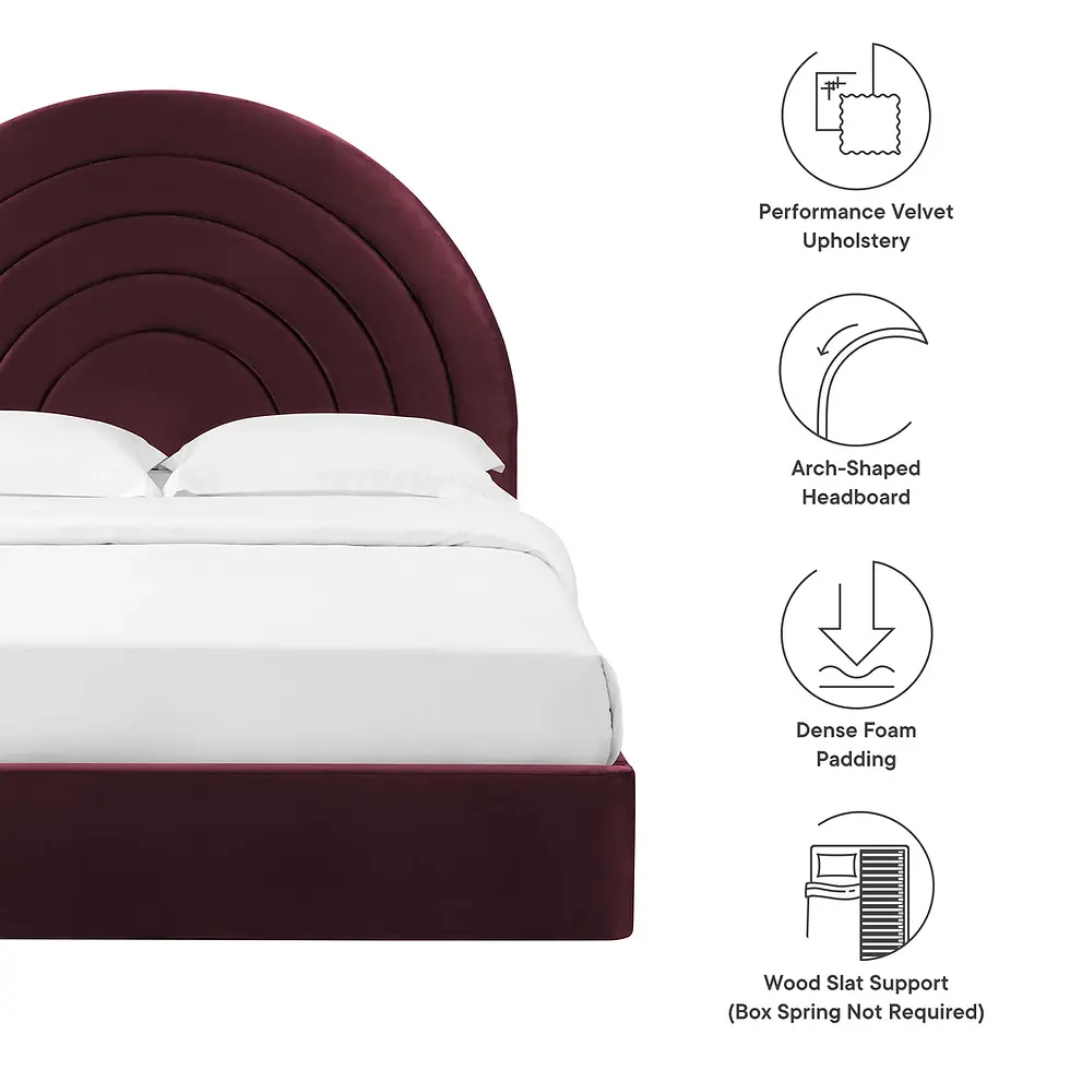 Thumbnail: Solana Arched Performance Velvet King Platform Bed – Mulberry
