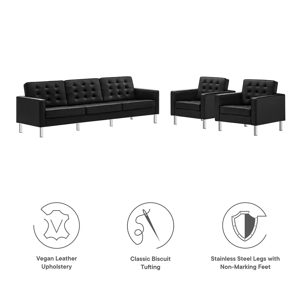 Thumbnail: Loft 3-Piece Tufted Vegan Leather Furniture Set