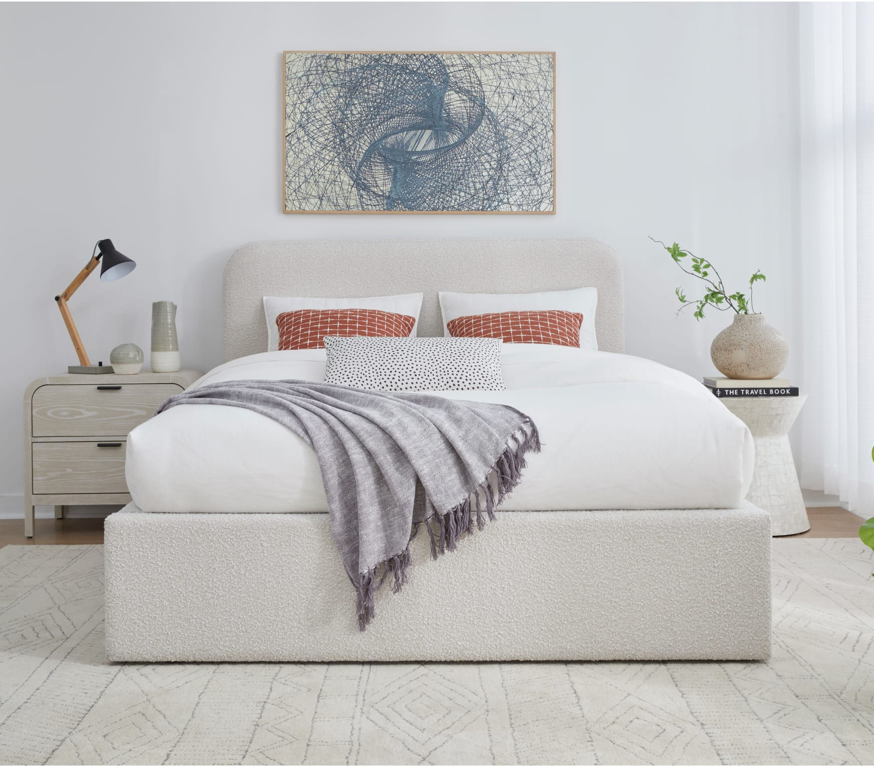 Off-White Upholstered Platform Bed in Ricotta Boucle (2026)