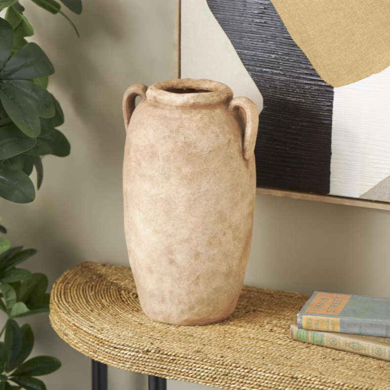 Antique-Style Copper Ceramic Decorative Vase with Handles