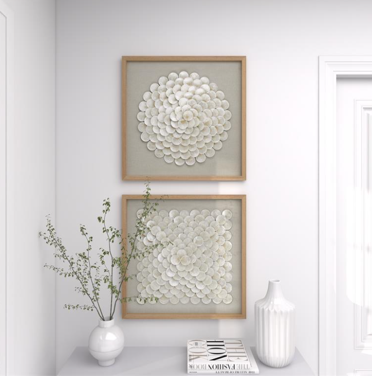Thumbnail: Cream Shell Geometric Handmade Overlapping Shells Home Shadow Box