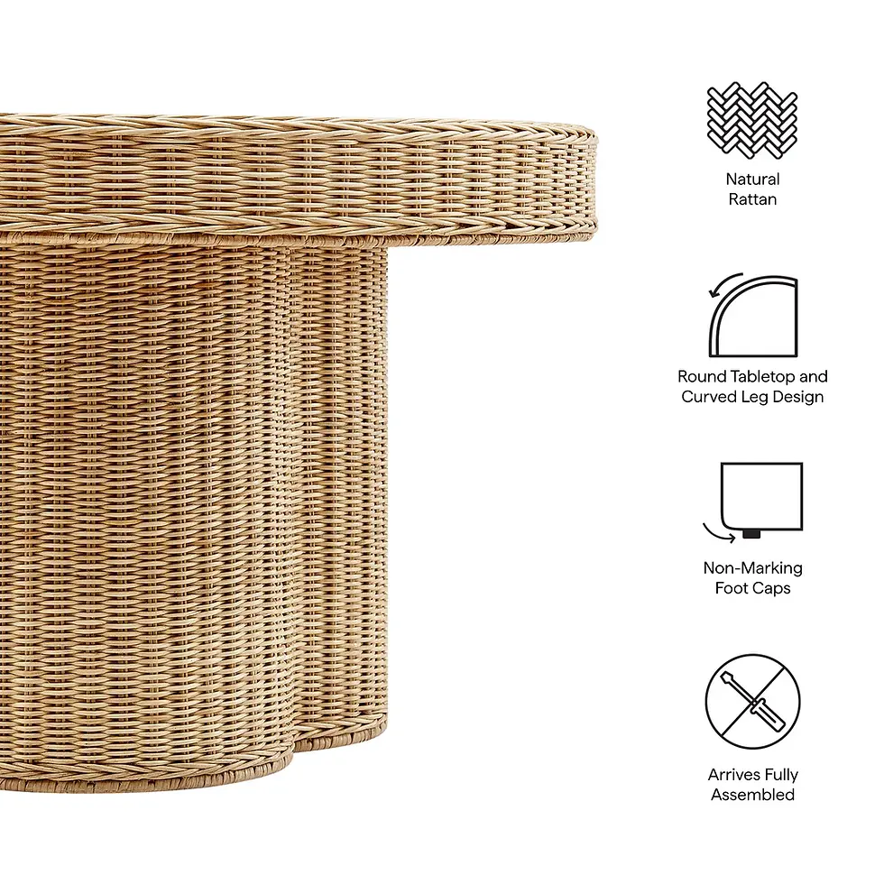 Miniatura: Ainsley 32 Inch Round Natural Rattan Coffee Table in Natural