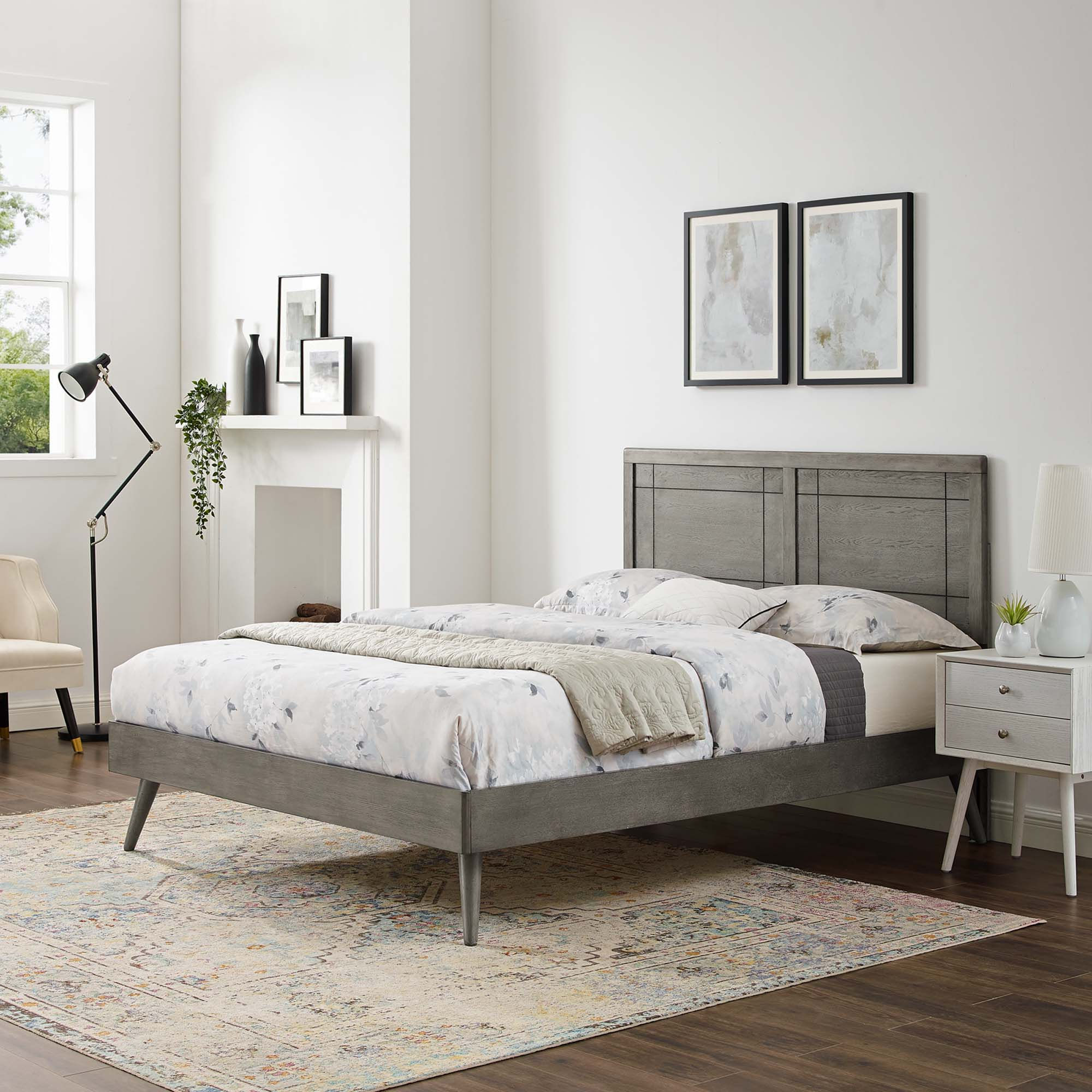 Marlee Wood Twin Platform Bed with Splayed Legs – Gray