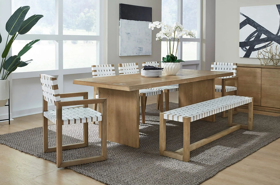 Thumbnail: One Woven Leather and Solid Wood Dining Arm Chair in White and Bisque