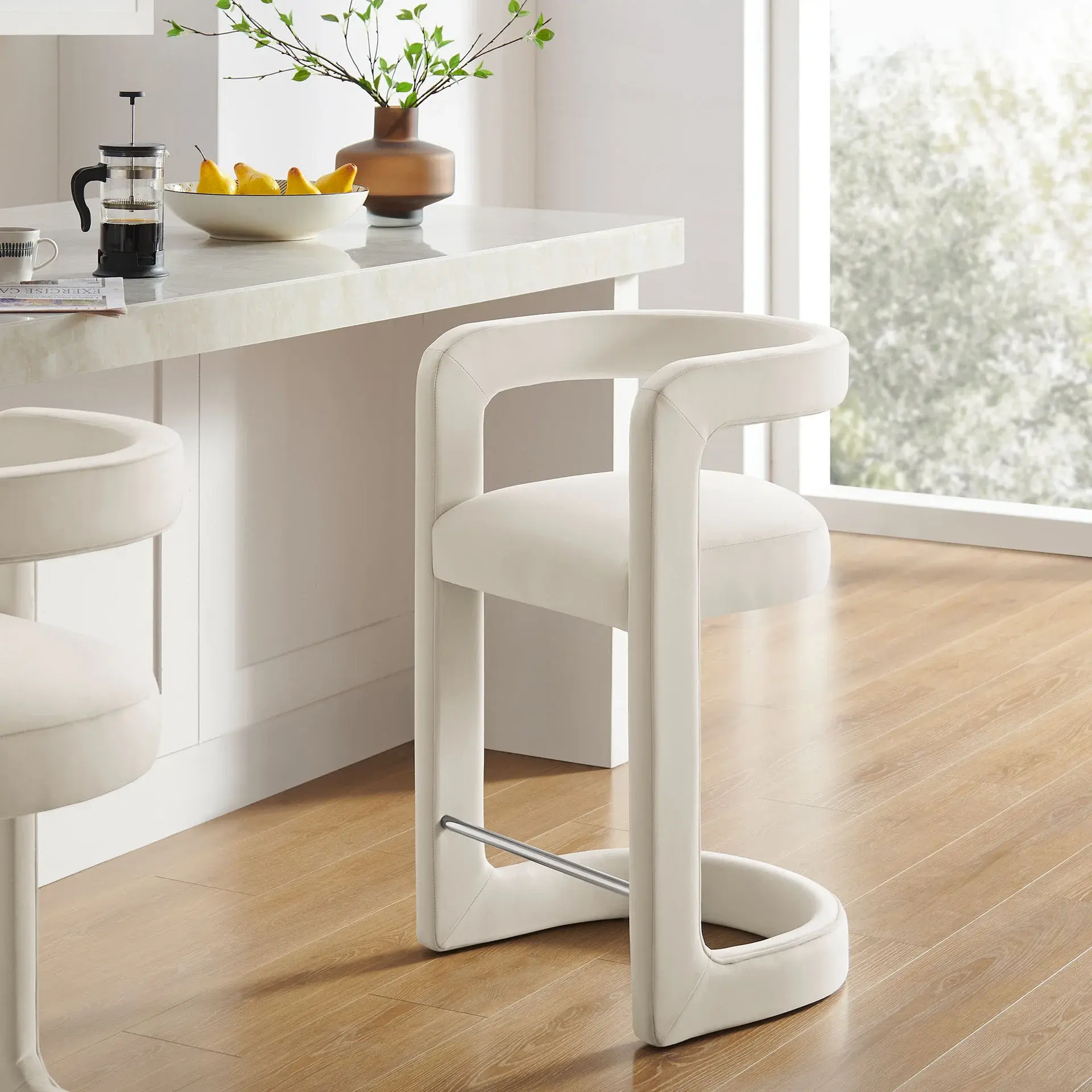 Winslow Performance Velvet Counter Stool – Alabaster