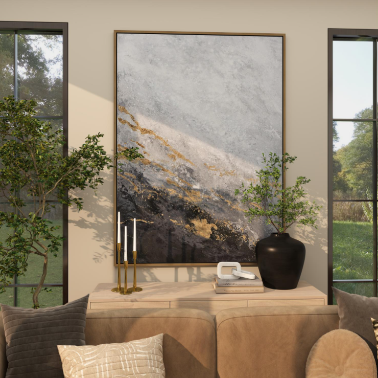 Thumbnail: Black Canvas Geode Abstract Living Room Framed Wall Art