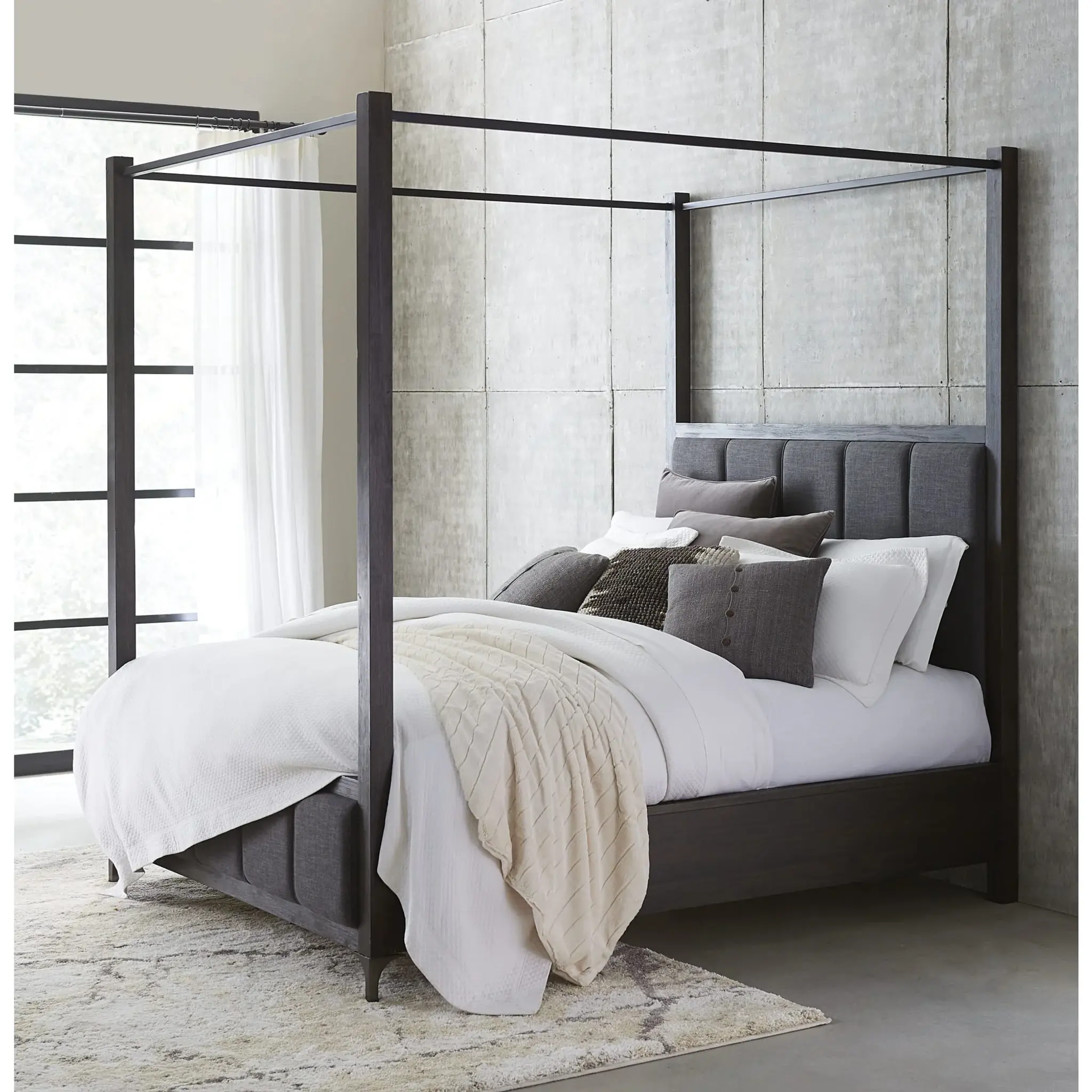 Lucerne Upholstered Canopy Bed in Vintage Coffee