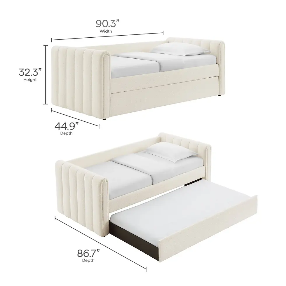 Thumbnail: Veyla Channel Tufted Boucle Twin Daybed With Trundle in Cloud