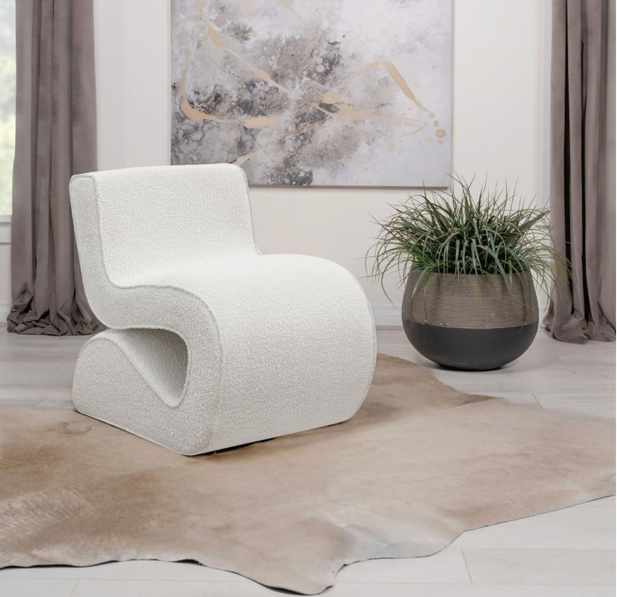 Ronea Boucle Upholstered Armless Curved Chair Cream