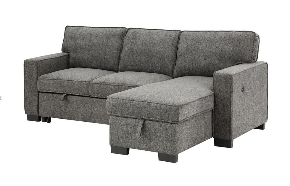 Miniatura: Estelle 86.5"W Dark Gray Fabric Reversible Sleeper Sectional with Storage Chaise
