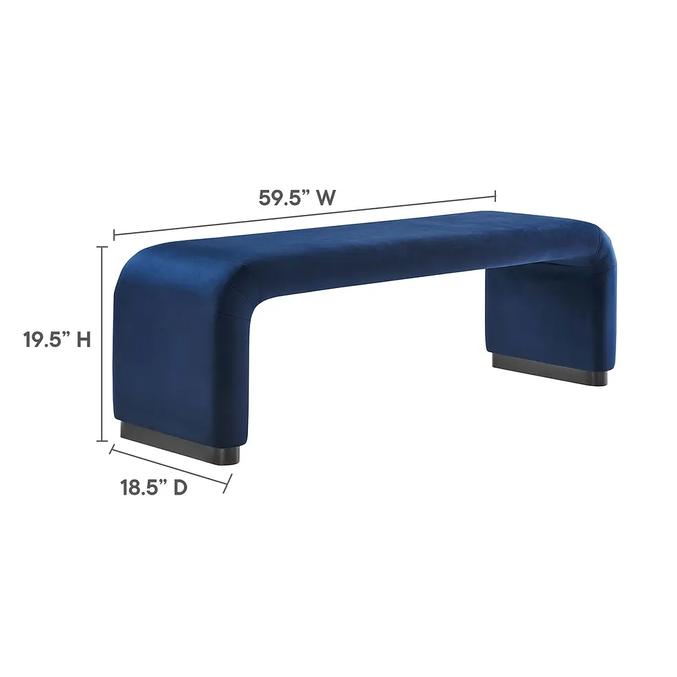 Thumbnail: Koda Performance Velvet Waterfall Long Bench in Black Midnight Blue
