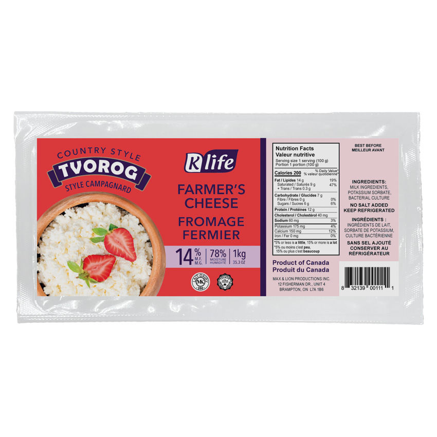 Farmer’s Cheese Country Style Tvorog 14% M.F. 1kg package
