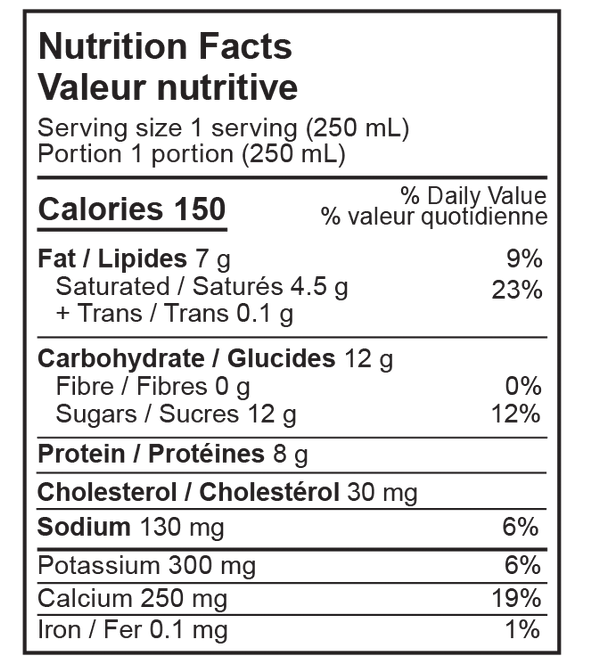 Acidophilus 2.5% M.F. nutrition facts